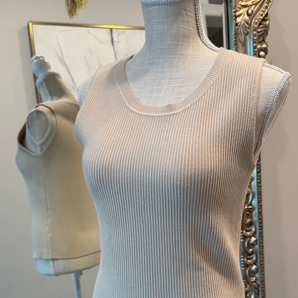 H by Halston Beige Ribbed Tank Top - Picture 2 of 5